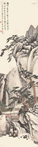 汪琨（1877-1946） 松山观瀑 1915年作 纸本立轴