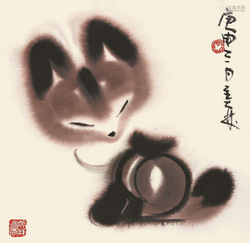 韩美林（1936-） 狐狸 1980年作 纸本镜片