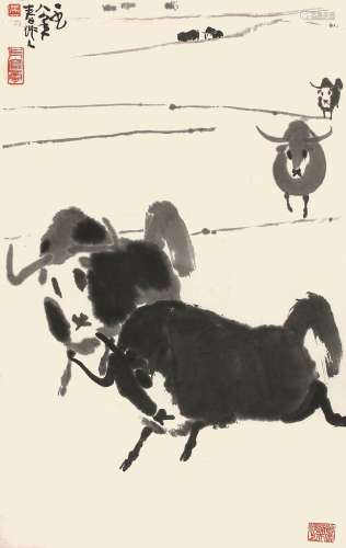 吴作人（1908-1997） 牧牛 1988年作 纸本立轴