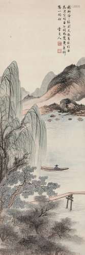 溥伒（1893—1966）   柳江泛舟  纸本立轴