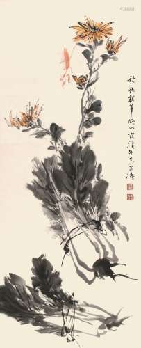 王雪涛（1903-1982） 秋夜戏笔  纸本立轴