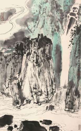 亚明（1924-2002） 峡江幽居 1975年作 纸本立轴