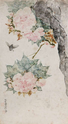 居廉（1828－1904） 花蝶图  纸本立轴