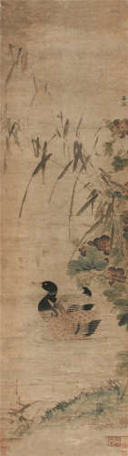 吕纪（1477-？） 芦溪双鸭  纸本立轴