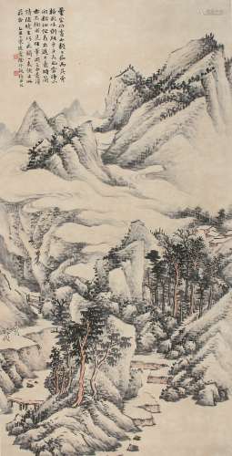 徐行敏 (1871-1932) 秋山行旅  纸本镜片