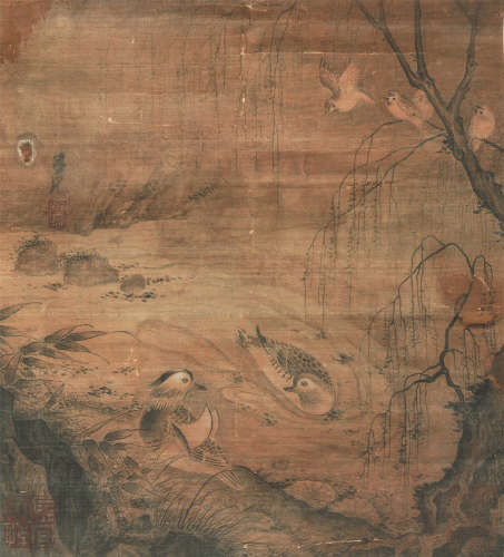 吕纪（1477-?） 鸳鸯  绢本镜片