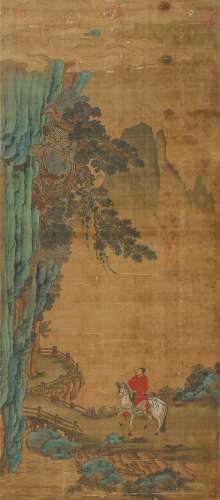 赵孟頫（1254-1322） 春山骑行图  绢本立轴