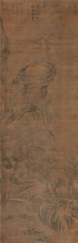 高岑（1621-1691） 雪山访友  绢本立轴