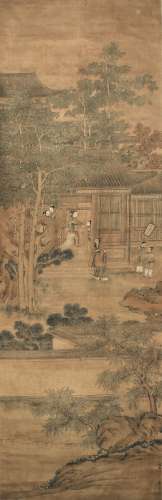 仇英（1494-1552） 桐荫宫织图  绢本立轴