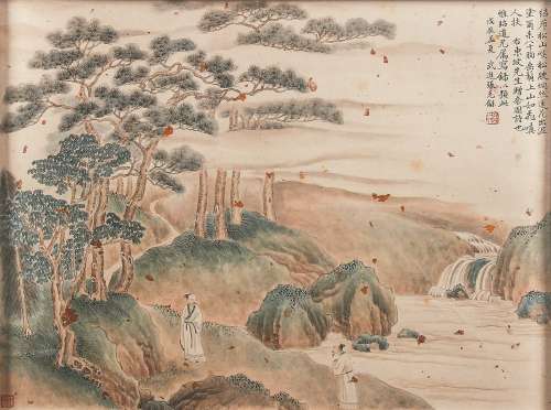 张石园（1898-1959） 溪荫闲话图 1928年作 纸本镜框
