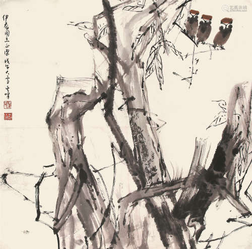 孙其峰（1920-） 栖鸟图  纸本镜片