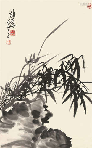 卢坤峰（1934-） 竹石  纸本立轴