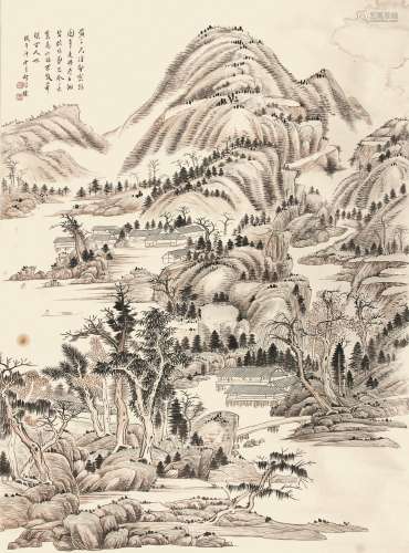何维朴（1842 -1922） 陆壑密林图  纸本立轴