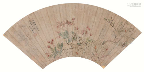董小宛（1624-1651） 花卉扇面  纸本镜片