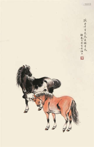 戈湘岚（1904-1964） 双骏  纸本立轴