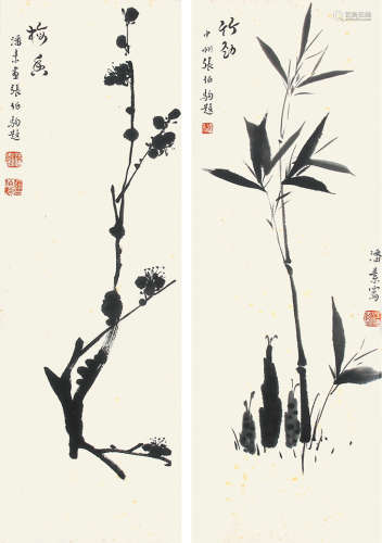 张伯驹 潘素（1898-1982，1915-1992） 双清图  纸本镜框