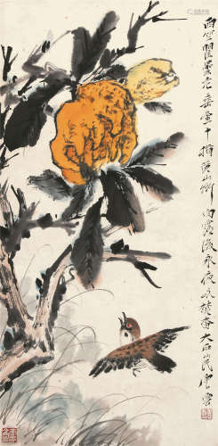 唐云（1910-1993） 佛手飞雀  纸本立轴