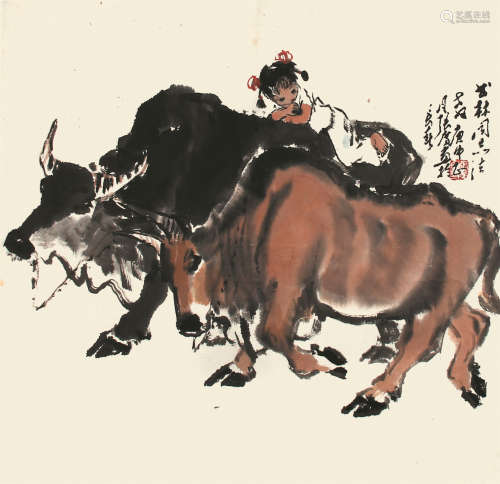 张广（1941-） 牧牛图  纸本镜片