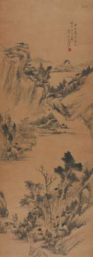 蒙寿芝（1869-1937） 溪山策杖图  纸本立轴