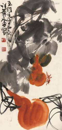 许麟庐（1916-2011） 福禄图  纸本镜框