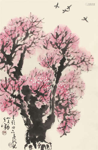 孙其峰（1920-） 春林飞雀  纸本立轴