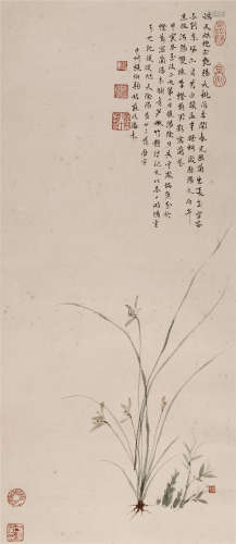 张伯驹 潘素（1898-1982,1915-1992） 兰草  纸本立轴