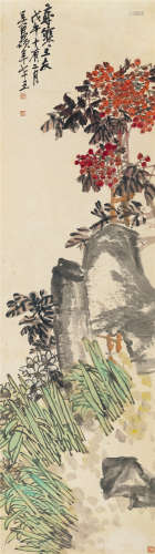 吴昌硕（1844～1927） 1918年作 岁寒三友 镜片 设色纸本