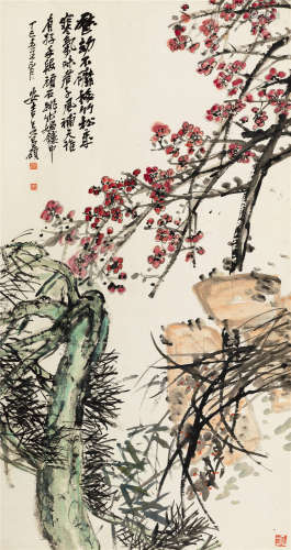 吴昌硕（1844～1927） 1917年作 岁寒四君子 立轴 设色纸本