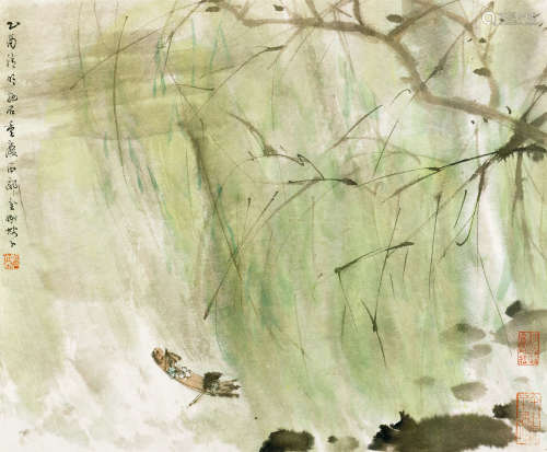 傅抱石（1904～1965） 1945年作 烟雨归舟 镜片 设色纸本