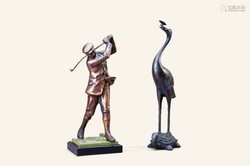 铜雕塑高尔夫人像、龟鹤两件