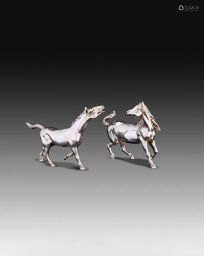 1950年代 纯银双马雕塑