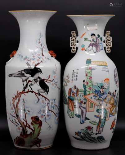 Two famille-rose figures painting vases