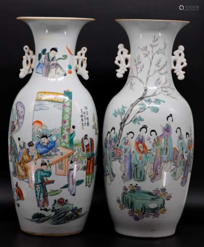 Two famille-rose figures painting vase