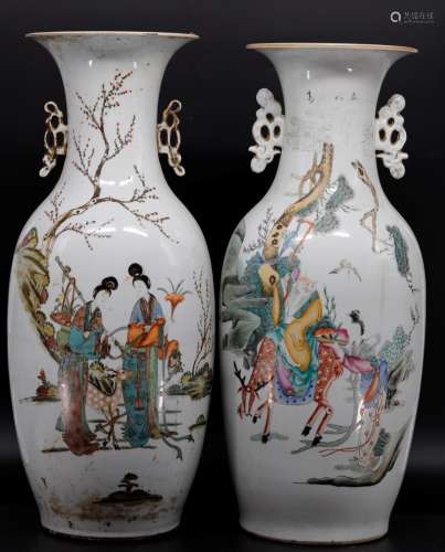Two famille-rose figures painting vase