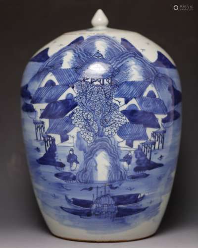 Blue and white figures porcelain jar with lid