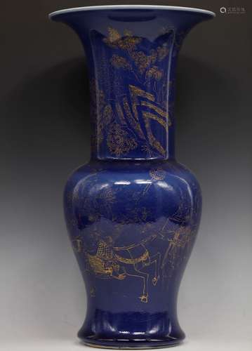 Gold paint with blue glazed flower vase Dao Guang mark