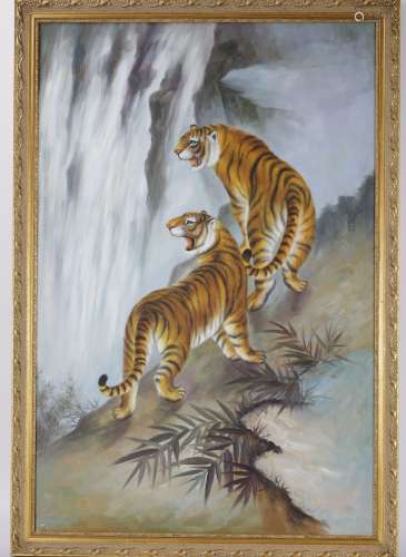 Oil painting of tigers on convas