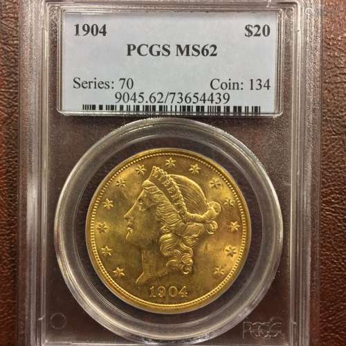 1904 Liberty head 20 dollars gold coin PCGS graded MS62