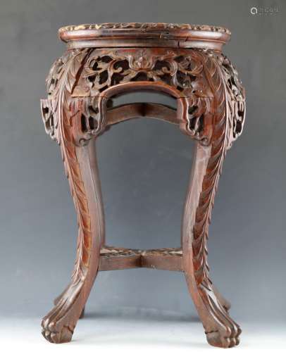 Marble and rose wood detailed carving flower stand