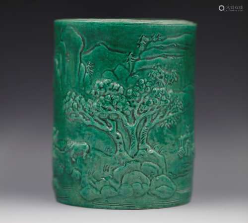 Wang Bing Rong mark carved porcelain brushpot