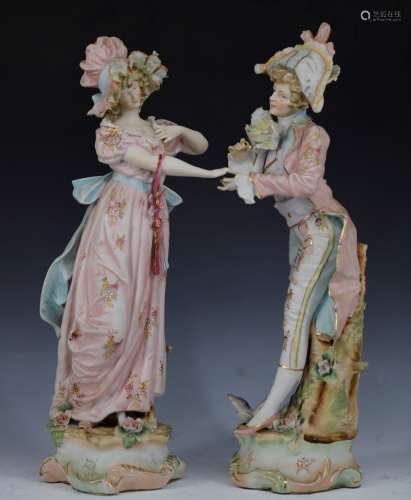 A pair Italian hand painted porcelain statues