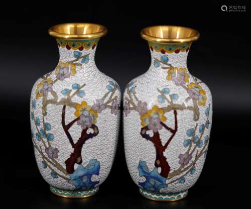 A pair of white cloisonne enamel vases