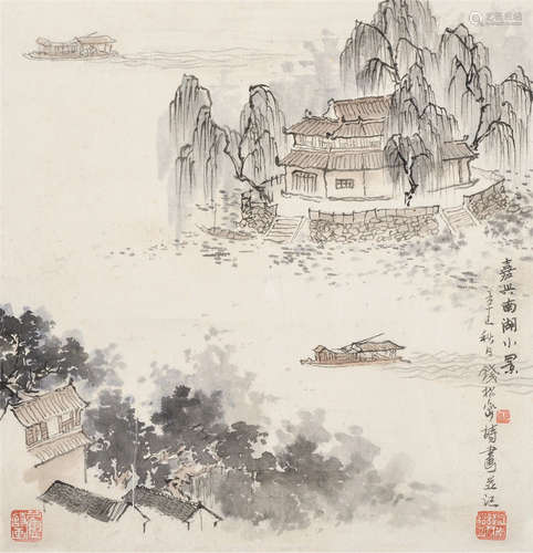 钱松嵒 嘉兴南湖小景 镜心 设色纸本