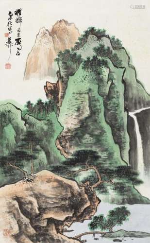 谢稚柳（1910～1997） 松山泊舟 立轴 设色纸本