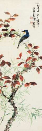 谢稚柳（1910～1997） 红叶栖禽 立轴 设色纸本
