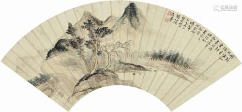 赵叔孺（1874～1945） 仿董其昌山水 扇片 设色纸本