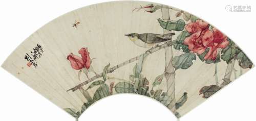 刘奎龄（1885～1967） 鸟语花香 扇片 设色纸本
