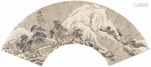 王云（1651～1735后） 玉宇琼楼 扇片 设色纸本
