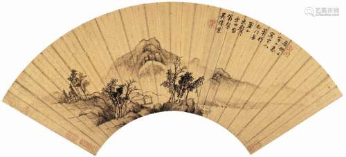 吴伟业（1609～1672） 溪山茆屋 扇片 水墨泥金笺本