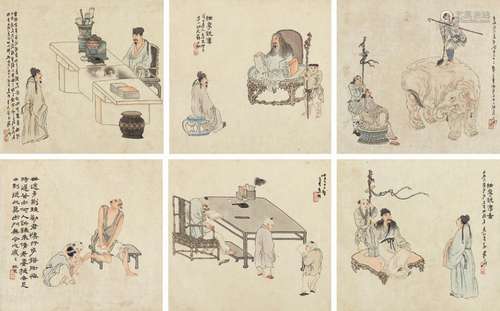 苏六朋（1791～1862） 人物故事 册页 设色纸本